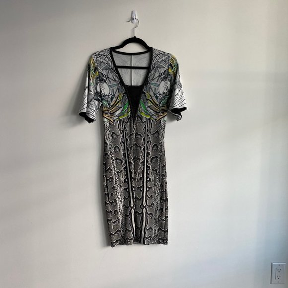 ROBERTO CAVALLI Snake Animal Print White Bodycon Dress - Picture 2 of 7